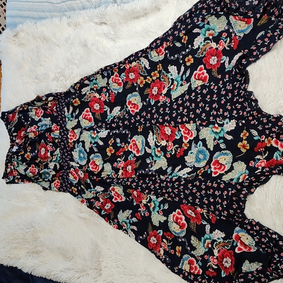 Bila Dresses & Skirts - Bila Boho Sleeveless Fairycore Sundress Navy Mixed Floral Handkerchief Hem XXL
